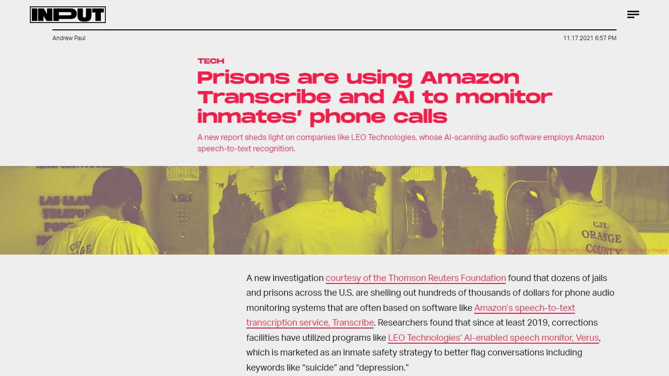 Prisons are using Amazon Transcribe and AI to monitor inmates’ phone calls